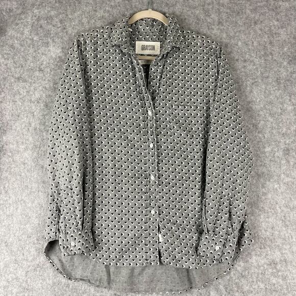 Grayson The Hero Top Womens 3 Medium Gray Heart Print Lyocell Button Up Soft - Picture 1 of 15